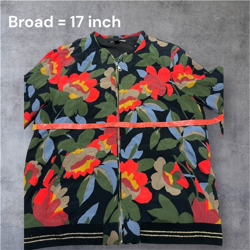 TRF Outwer Red and Green Bomber Jacket with Floral Camouflage Design - Picture 3 of 4